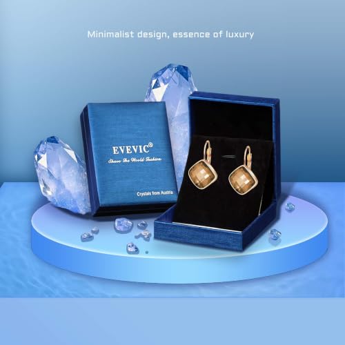 Austrian Crystal Square Leverback Drop Earrings for Women | Classic Square-Cut Crystal,14K Gold-Plated,Leverback for Easy Secure Wear,Gift Box Included,For Day and Evening Events - color: Light Topaz