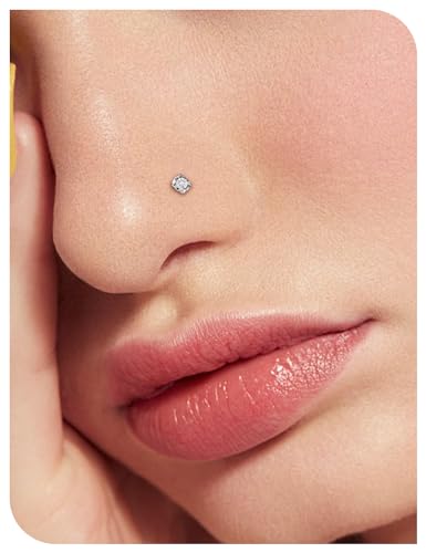 18G 20G 22G Stainless Surgical Steel Titanium Nose Rings Studs for Women L Shaped Nose Rings Screw Nose Studs Nostrial Piercing Jewelry for Women Men Silver Gold Black - style: 18G/Clear CZ/L-shaped/Silver