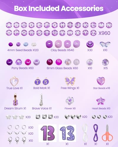Goldwise Purple Era Inspired Bracelet Making Set for Fans, 2-Box Jewelry Craft Supplies with Glass, Clay & Seed Beads, Letter Beads and Symbolic Charms for Personalized Accessories - color: Speak Now