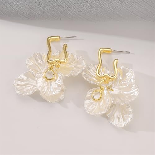 Seashell Pearl Stud Earrings for Women Ocean Sea Theme Sweet Double Layer Acrylic Shell Lightweight Dangle Drop Earrings for Summer Beach Holiday Halloween Party Jewelry Accessories - color: Geometric seashell earrings