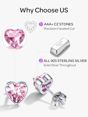 ChicSilver 925 Sterling Silver Earrings Sparkling Heart/Round/Princess Cut Birthstone Earrings for Women Birthday Jewelry with Gift Box - style: B.October(Tourmaline)-Heart Cut