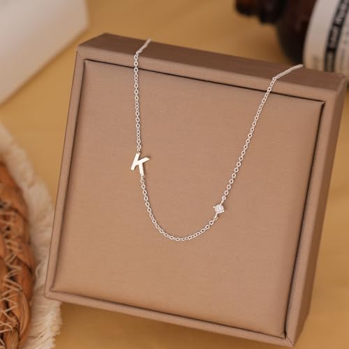 Gold Necklace for Women, Dainty Initial Necklace 14K Gold Plated Dainty Sideways Letter Necklace Personalized Gold Necklace Simple Initial Choker Necklaces for Women Trendy Jewelry Gifts - color: Silver, style: Q