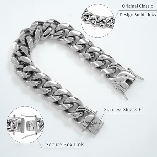 SDA Wide Chunky Gold Chain Necklace - Heavy and Waterproof 316L Surgical Steel with 18K Gold Plating for Modern Men and Women into Hip Hop Fashion - color: B1751-22mm-White Gold