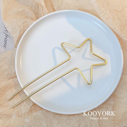 Retro Hair Pins, U-Shaped Hair Sticks, Heart Styling Hair Forks - Simple Metal Heart and Star Design Hairpins for Women and Girls 2Pack