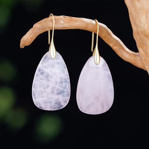 Boho Multiple Style Natural Stone Earrings for Women Unique Healing Gemstone Energy Hypoallergenic Lightweight Dangle Drop Earrings Multiple Styles Earrings Jewelry for Birthday Party Gift - style: Rose Quartz-Gold Hook