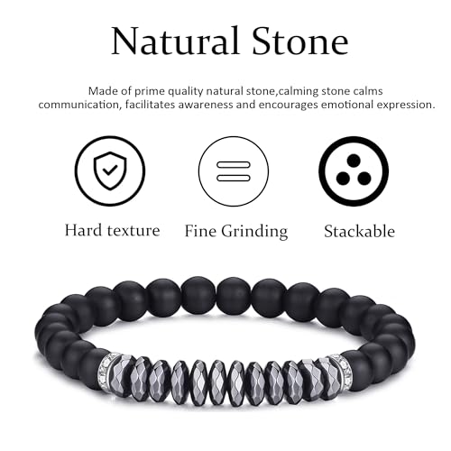 Mens Beaded Bracelets Set 8MM Tiger Eye Lava Stone Stretch Natural Stone Men's Bead Bracelet Mens Bracelet - color: 4,black,gray,white bracelet