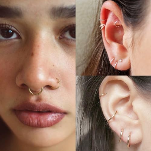 20G 18G 16G Titanium Nose Ring Hoop, Cartilage Hoop Earrings for Women Men Silver Gold Nose Ring Septum Ring Tragus Conch Helix Daith Lip Piercing Jewelry 6mm/7mm/8mm/9mm/10mm - color: Rose Gold-20g, style: 7mm