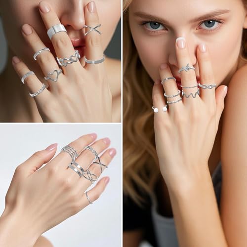 Gold/Silver Jewelry Set for Women Layered Bracelets Ball Dangle Hoop Earrings Stackable Knuckle Rings Set Dainty Adjustable Necklaces Valentine Anniversary Trendy Party Costume Accessories Jewelry - style: Fashionable