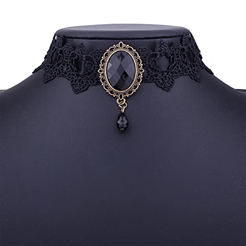 Dainty Black Lace Crystal Choker Necklace Lace Gothic Choker for Women for Halloween Weeding Costume Party Prom Vampire Choker - color: Black
