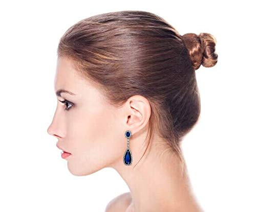 Long Cocktail CZ Halo Teardrop Chandelier Clip On Earrings Silver Plated - color: Blue