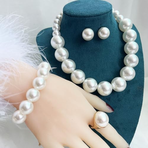 Prom Jewelry Set for Women Pearl Jewelry Sets Pearls Necklace Earrings Bracelet Ring Sets Faux Pearls Bridesmaid Bridal Wedding Prom Outfits Jewelry Sets - color: White
