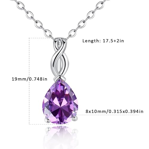 VOLUKA Created Opal/Amethyst/Mystic Topaz Pendant Necklace for Women,18K White/Rose Gold Plated Chain Wedding Engagement Jewelry Gift - color: Created Amethyst Pear Necklace