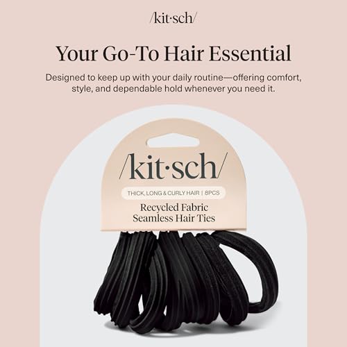 Kitsch Seamless Hair Ties No Damage - Stretchy Hair Bands - Black, 8pcs | Strong All-Day Hold Hair, Rubber Bands For Hair, Ponytail Holders – Hair Accessories for Everyday Use - color: Black (Pack of 8)