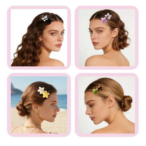 6PCS Acrylic Resin Stars Hair Clips, Geometric Alligator Cute & Fun Hair Clips for Women Girl, Non-Slip Large Barrettes, Hair Accessories for Women Ladies