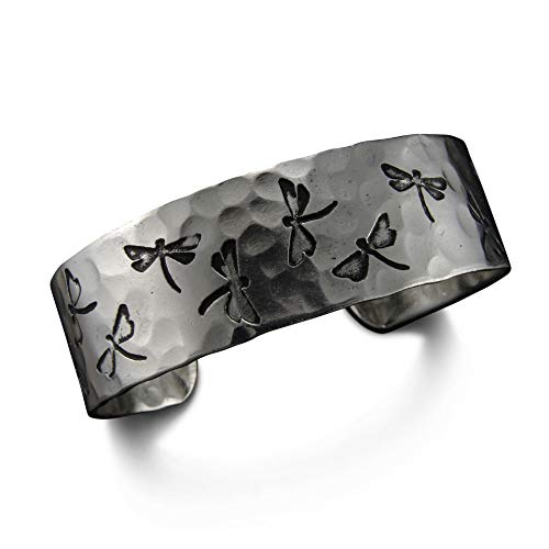Jewelry Engraved Metal Collection Hammered Cuff Bracelet - Dragonflies