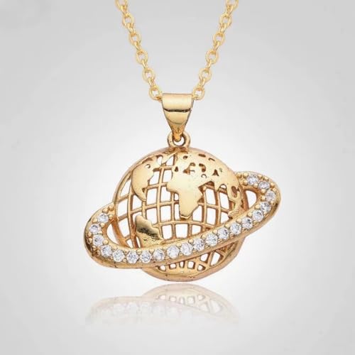 Planet Necklace for Women Gold-Plated Adorned with Saturn Earth Moon and Star Pendants Paired with a Medallion Pendant and Paperclip Chain Choker Adjustable Chain Length Jewelry Gift for Birthdays Dances and Parties - style: Earth