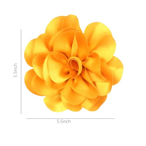 Large Rose Flower Brooches Chiffon Camellia Brooch Lapel Pins Hair Clips Hat Pins for Women Wedding Banquet Accessories Large Satin Flowers 5.5in - color: Yellow