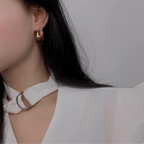 Chunky Clear Retro U Shaped Hoop Minimalist Square Resin Huggie Earrings for Women - color: Red