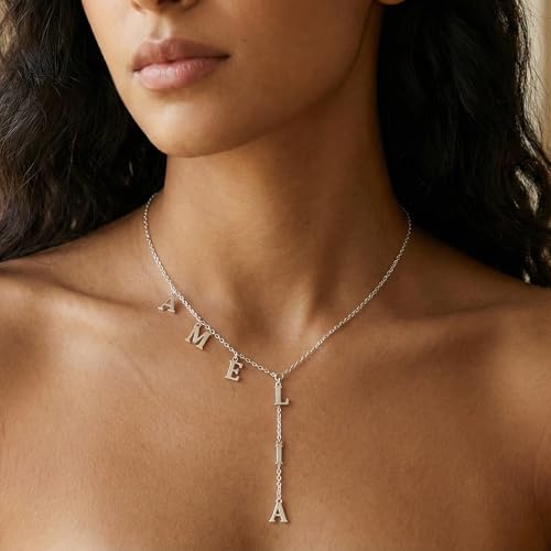 Personalized Lariat Necklace for Women, Custom Y-Shaped Name Chain, Gold Plated Dainty Jewelry Gift for Her - style: Lariat Letter Necklace
