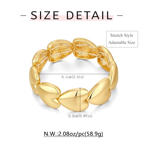 WOWORAMA Chunky Chain Bracelet for Women, Gold/Silver | Adjustable Elastic Stretch Bracelet, Thick Chunky Link Bracelet, Statement Jewelry - color: Gold Heart