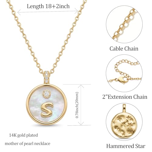 Initial Necklaces for Women Mother of Pearl Gold Letter Necklace Pendant - color: Letter S