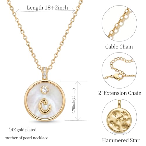Initial Necklaces for Women Mother of Pearl Gold Letter Necklace Pendant - color: Letter C