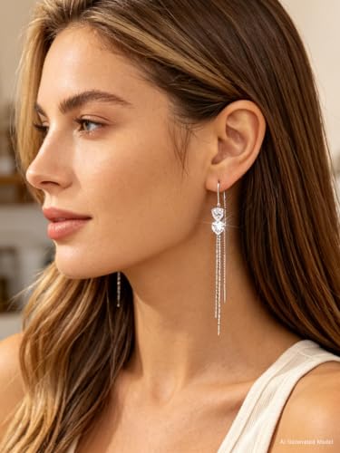 Silver Dangle Earrings Women Dangling Drop Bridesmaid Wedding Prom Jewelry - color: Silver cz heart