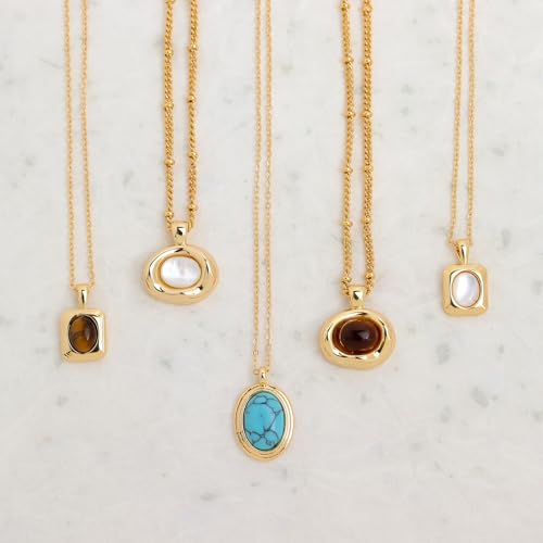 Jean Beau Gold Stone Pendant Necklaces for Women, Chunky Gemstone Dangle Necklace Wedding Prom Fashion Jewelry Gift - color: Turquoise