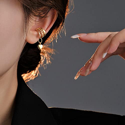 Oxidized 925 Sterling Silver Heart Motif Ear Cuff Earrings For Women, Non-Piercing Ear Cuff Jewelry Set Fashion Cartilage Helix CZ Earrings