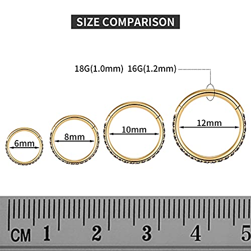 FUNLMO 20G 18G 16G 12G Nose Ring Hoop Conch Rook Daith Helix Tragus Piercing Jewelry 316L Surgical Steel Cartilage Earring Conch Hoop Earring Septum Jewelry Belly Lip Ring 5mm to 14mm - color: Gold-Black CZ, 1pc