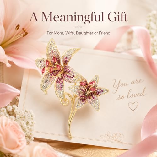 Flower Brooch for Women Rhinestone Pearl Zirconia Flower Lapel Pin Birthday Holiday Gift for Mother Wife Girlfriend - color: 02 Lily-1