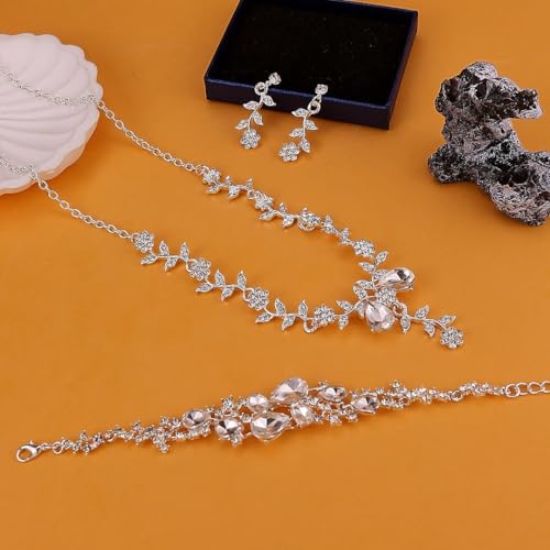 CSIYANJRY99 Silver Prom Jewelry Set Gold Wedding Jewelry Sets for Brides Necklace and Earring Bracelet Rhinestone Prom Party Costume Accessorie - color: A-Silver