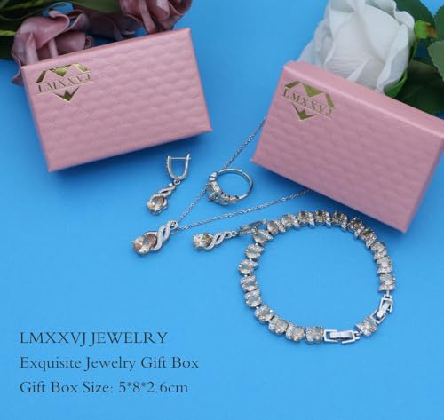 LMXXVJ Jewelry Set for Women,Teardrop Cubic Zirconia Necklace Earrings Adjustable Ring Bracelet Jewelry Set Formal Jewelry Gift - color: MHSD-White Gold-Champagne