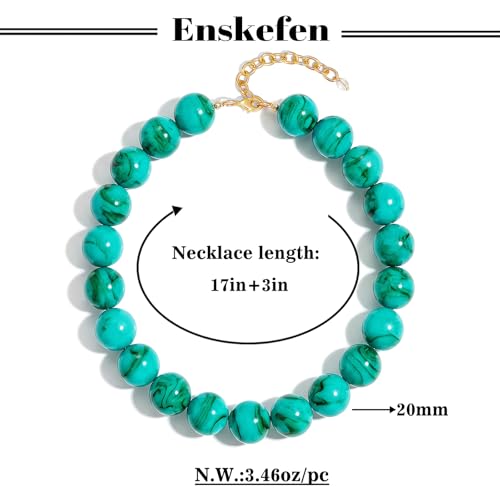 Chunky Beaded Necklaces for Women Statement Necklace | Bold Chunky Choker, Large Resin Beads, Adjustable Necklace, Boho Trendy Summer Beach Holiday Jewelry - color: Turquoise color