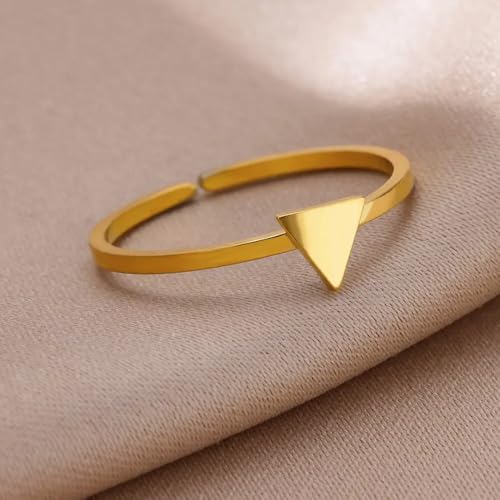 Sun and Moon Rings Stainless Steel Crescent Sun Rings for Women Gold Open Ring Middle Index Finger Jewelry Gift - color: D-Gold Triangle
