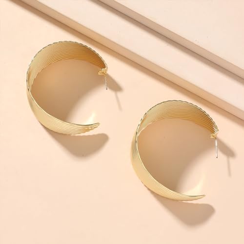 Large Hoop Earrings for Women Lightweight Chunky Earrings | Big Hoop Earrings for Women Chunky Jewelry 70s Outfits for Women - style: Dangle-Gold-02
