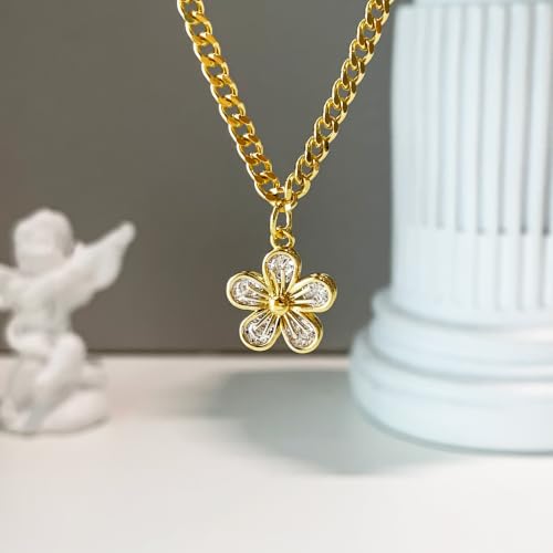 IMBOS 14K Gold Plated Chunky Chain Choker Necklaces for Women Chunky Gold Necklace Tennis Necklace for Women CZ Love Chain Cuban Link Choker Jewelry Gifts - color: Gold-Flower