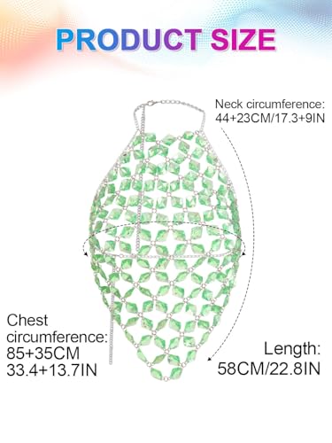 Aukmla Crystal Bra Body Chain Top Silver Rhinestones Halter Crop Tops Beach Bikini Chest Chains Body Jewelry for Women - style: Green