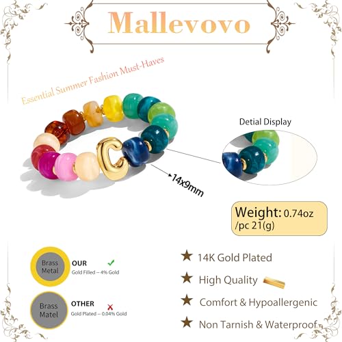 Bubble Initial Chunky Beaded Bracelet for Women Colorful Resin Bead Trendy Statement Big Stretch Bracelets Summer Beach Boho Charm Jewelry Cute Gifts for Women - color: Initial C