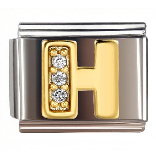 9MM Diamond Golden Letter Charm for Italian Charm Bracelet,DIY Italian Module Chain for Women - style: Letter-H