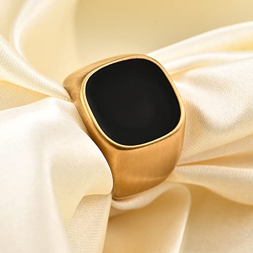 VQYSKO 14K Gold Plated Square Signet Ring | Stainless Steel Band for Men - color: Square Gold+Black