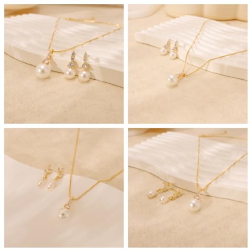 Pearl Necklaces for Women,Dainty Gold Pendant Necklaces Waterproof Jewelry | 14K Gold Plated Pearl Necklaces,Dainty Elegant Wedding Necklace,Small Cute Adjustable Minimalist Necklace,Non Tarnish Jewelry - color: GOLD-11