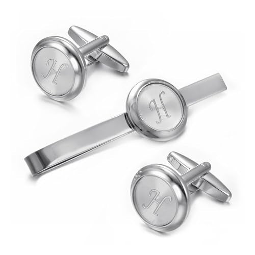 Monogram Cufflinks For Men Silver Tie Clip And Cufflink Set Suit Accessories Men - style: Monogram Cufflinks H
