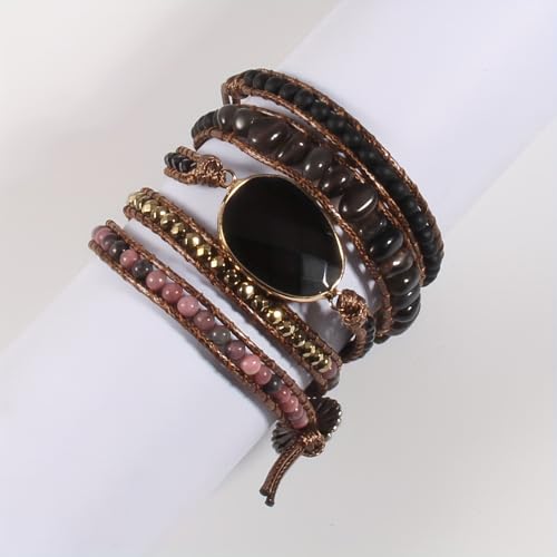 Women Wrap Bracelets Boho Natural Stone Jasper Turquoises Strand Bracelet Jewelry Collection - color: Black 2