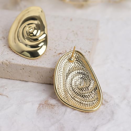 Jean Beau Chunky Gold Stud Earrings for Women Trendy Gold Plated Dangle Drop Prom Birthday Fashion Office Jewelry Gift - color: Gold Shell