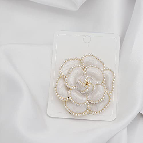 Women Camellia Flower Pearl Enamel Brooch Pins for Ladies Jewelry Fashion - color: D
