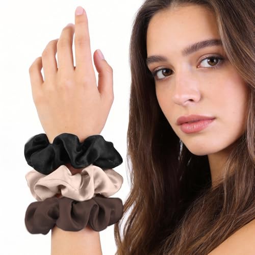Satin Scrunchies for Women, 5PCS Black Hair Ties for Girls No Crease Frizz-Free Soft Stylish Hair Accessories Gifts