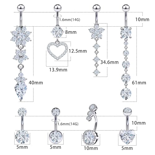 Oufksiyy Belly Button Ring Surgical Steel Dangle Stainless Steel Belly Rings 14G Belly Button Piercing Cute Navel Ring Belly Piercing Jewelry 14 Gauge Belly Piercing Jewelry