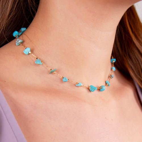 KYUNHOO 5M Gold Plated Chain for Jewelry Making Turquoise Blue Stone Chain | Gold Brass Necklace Jewelry Bulk Chain for Bracelet Ankle Crafting Finding Jewelry Supplies - color: Natural Stone-Blue
