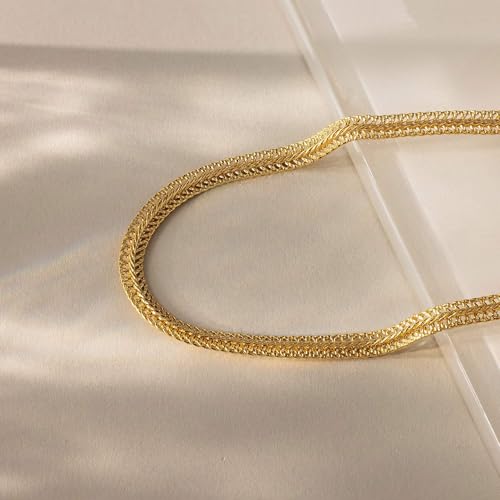 Gold Chain for Women & Men,14K Gold Chain Necklace for Men &Women Woven Chains for Womens Simple Layered Herringbone Choker Chains Necklaces 4MM 18” 20” 22” 24” - size: 18inchs